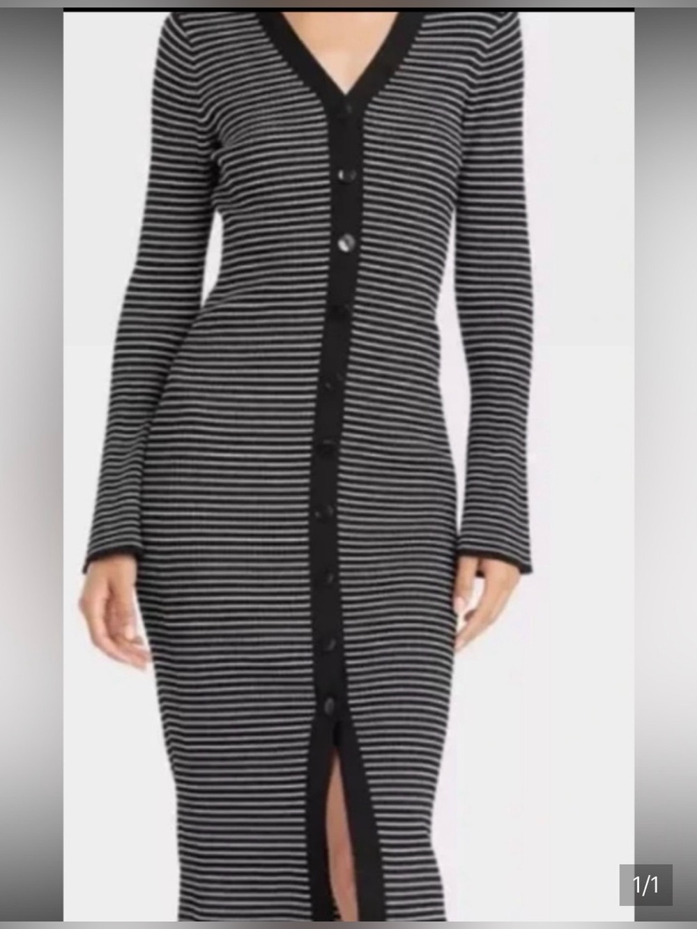 Striped Black and White Button-Front Knit Dress